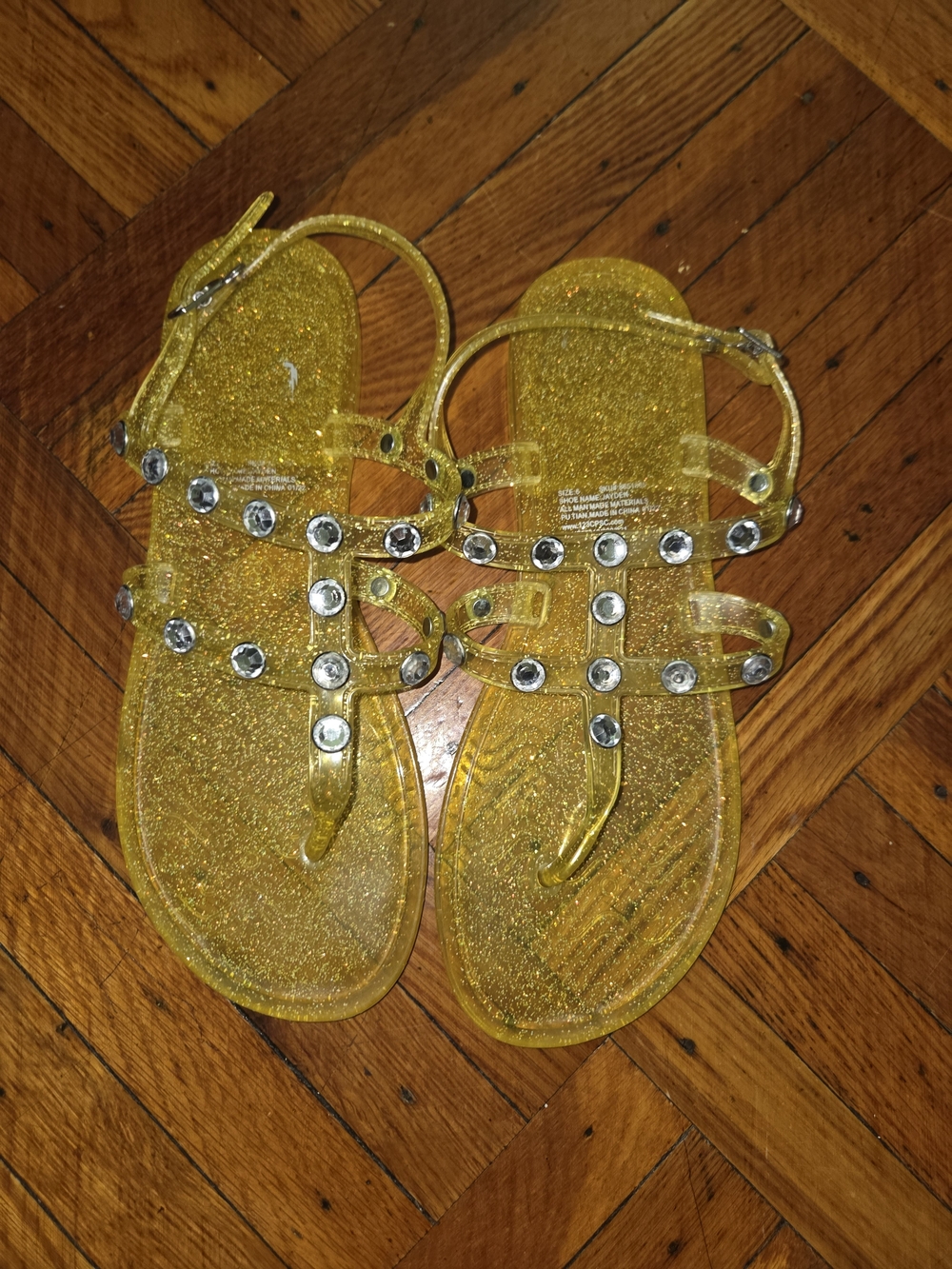Sparkle Gemstone T-Strap Sandals - Yellow